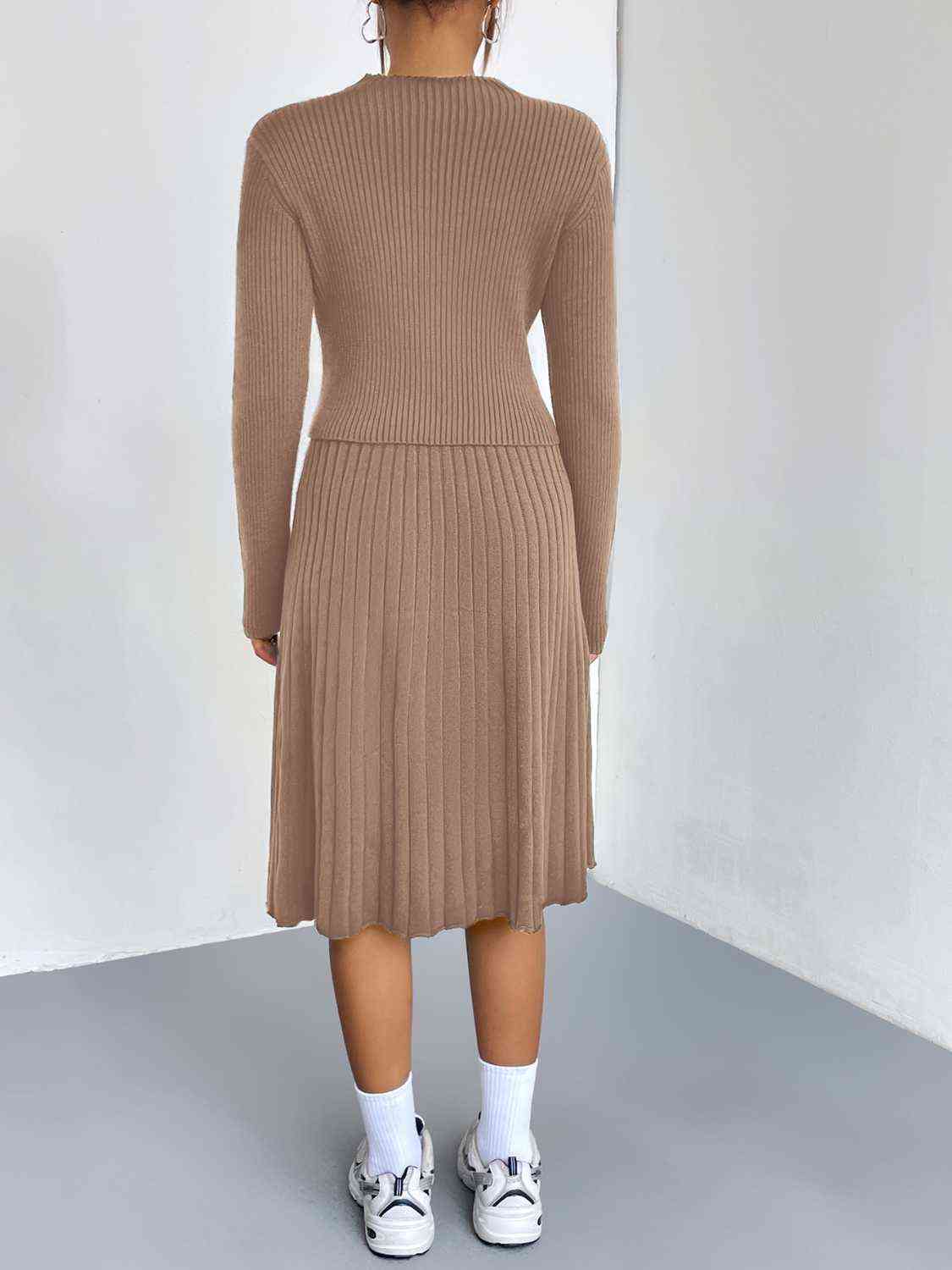 Rib-Knit Sweater and Skirt Set in 4 Color choices in Size S, M, L, or XL