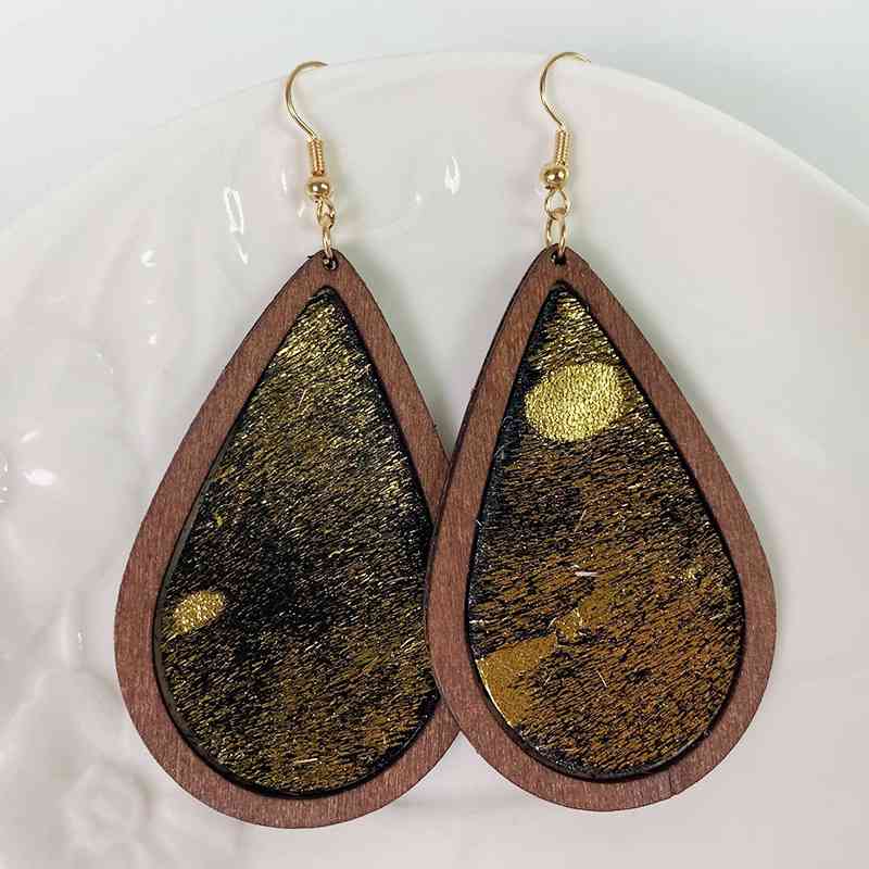 Teardrop Shape Wooden Dangle Earrings Style A One Size