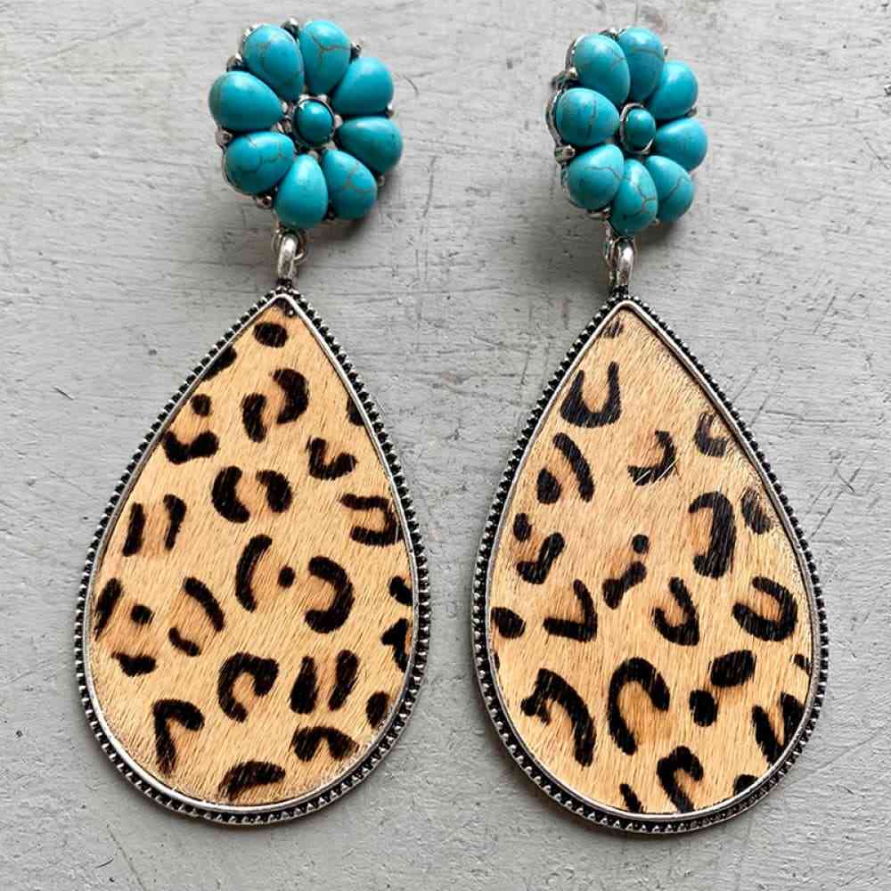 Turquoise Flower Teardrop Earrings Style A One Size