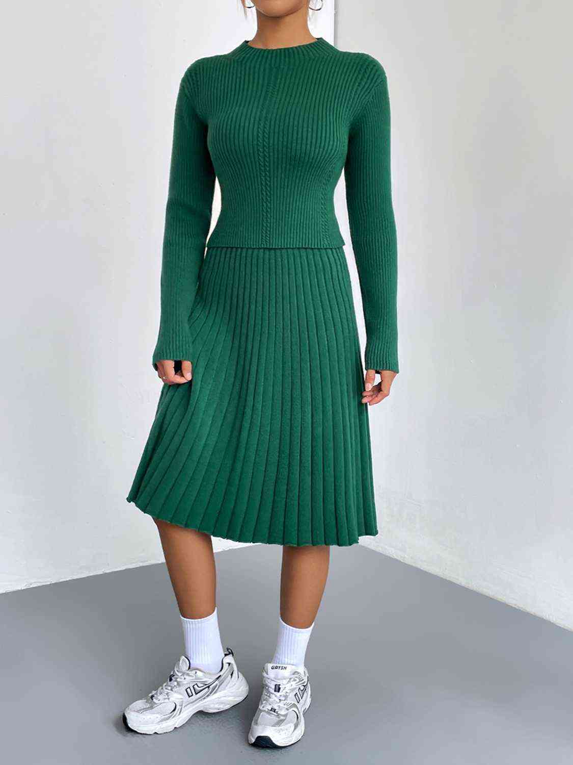 Rib-Knit Sweater and Skirt Set in 4 Color choices in Size S, M, L, or XL