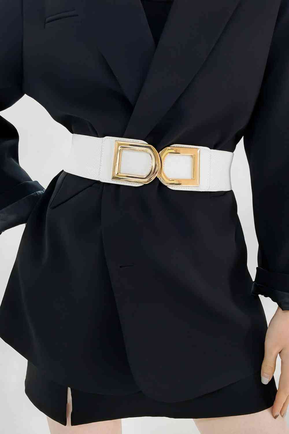 Double D Buckle PU Belt White One Size