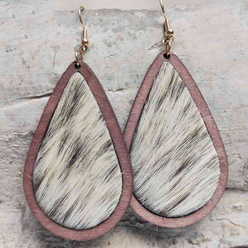 Teardrop Shape Wooden Dangle Earrings Style I One Size