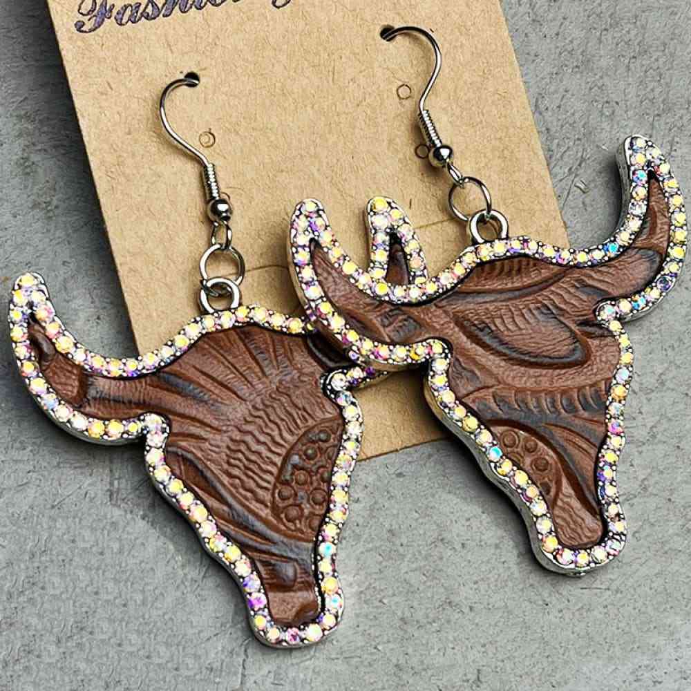 Rhinestone Trim Alloy Bull Earrings Burnt Umber One Size