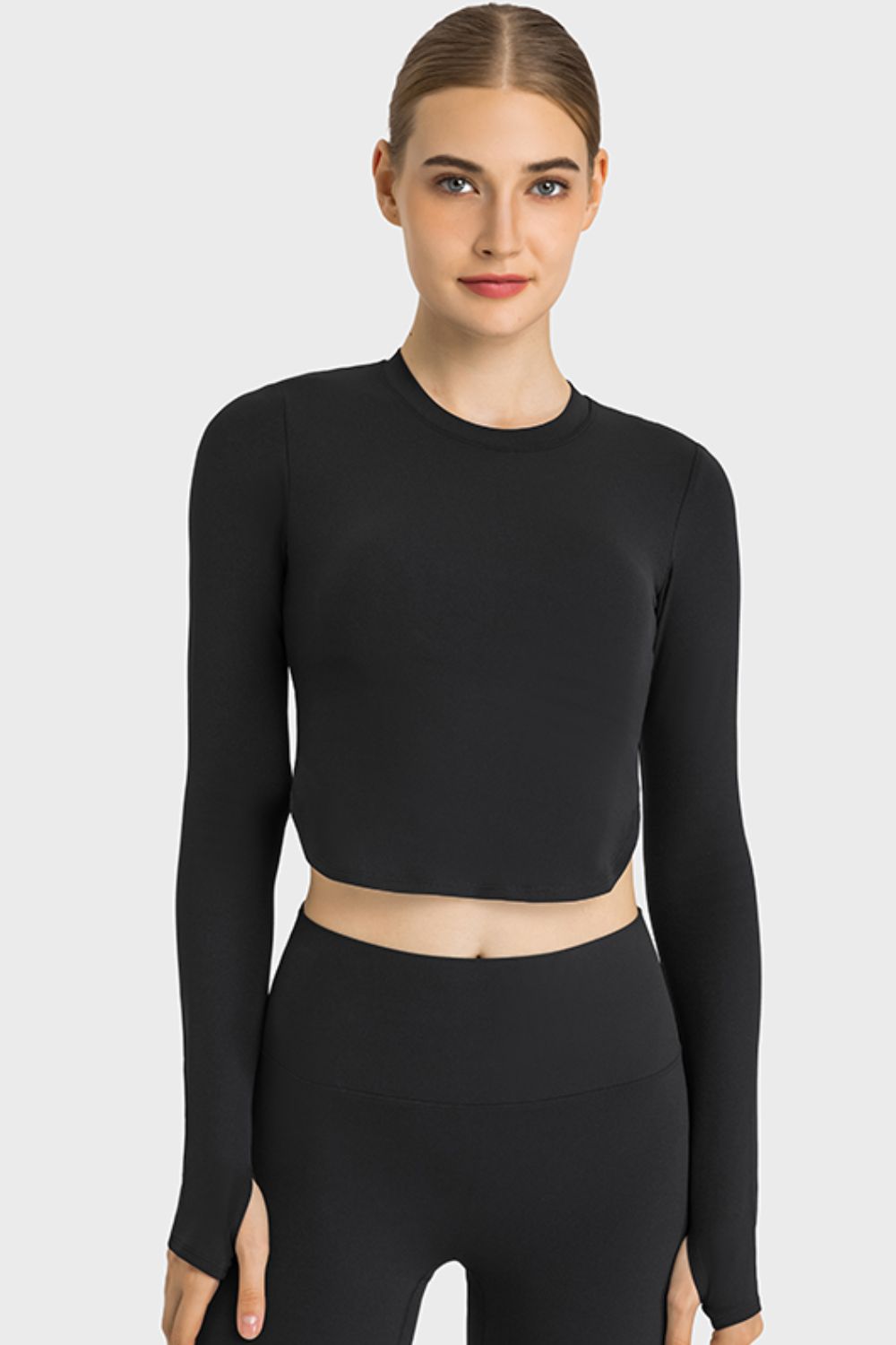 Side Slit Long Sleeve Round Neck Crop Top in 4 Fun Color Choices