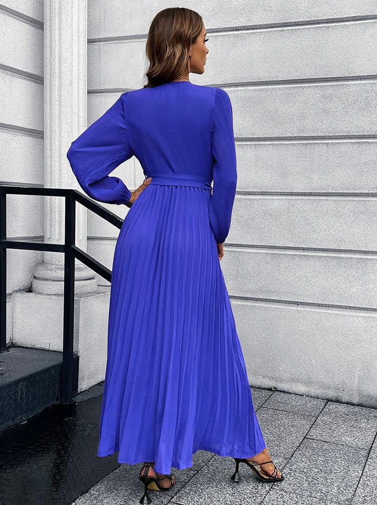 V Neck Pleated Maxi Dress in 5 Color Choices in Size S, M, L, XL, or 2XL