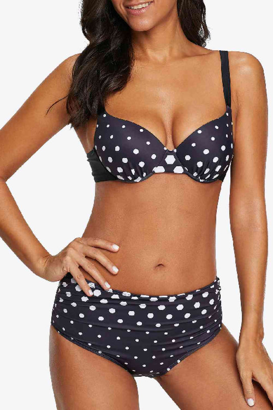 High Waist Polka Dot Bikini in Size M, L, XL, or 2XL