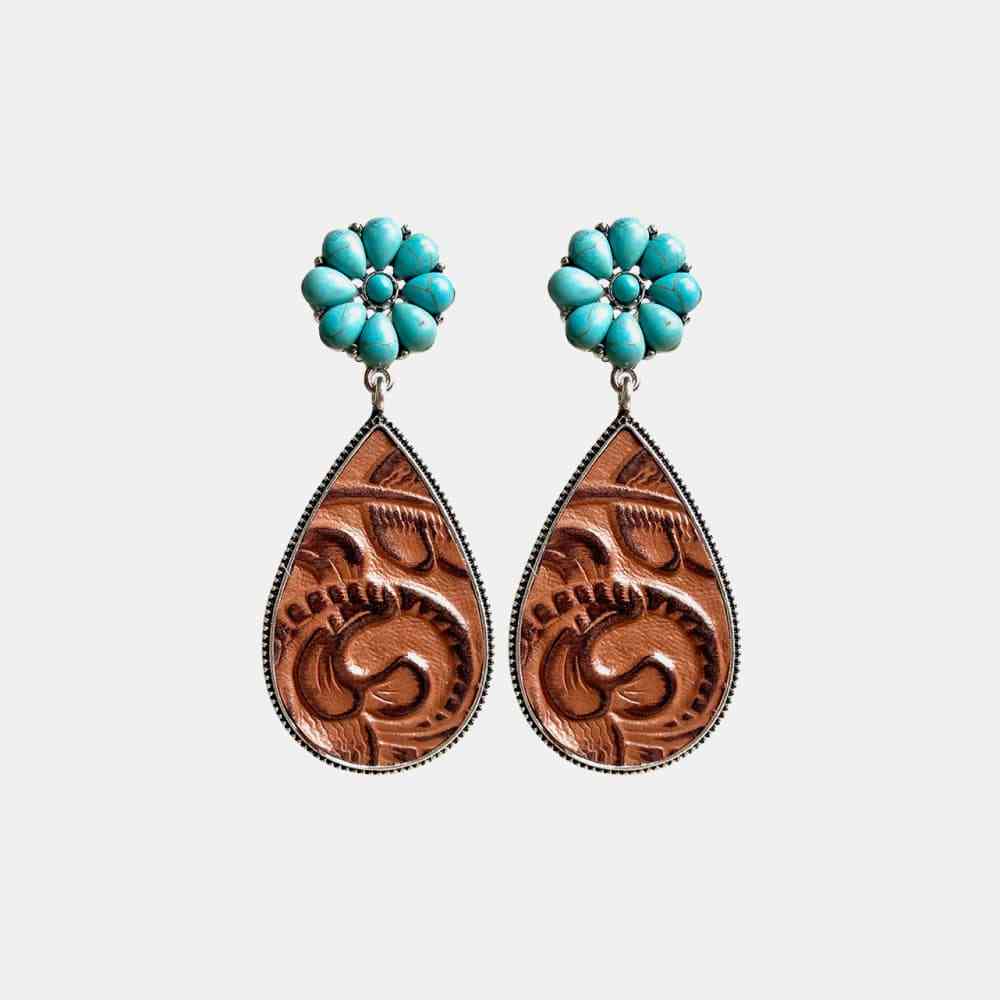 Turquoise Flower Teardrop Earrings Chestnut One Size