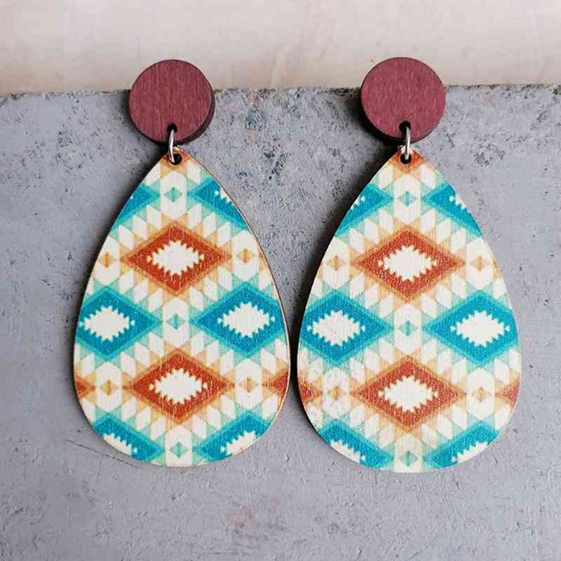 Geometric Wood Teardrop Earrings Style C One Size