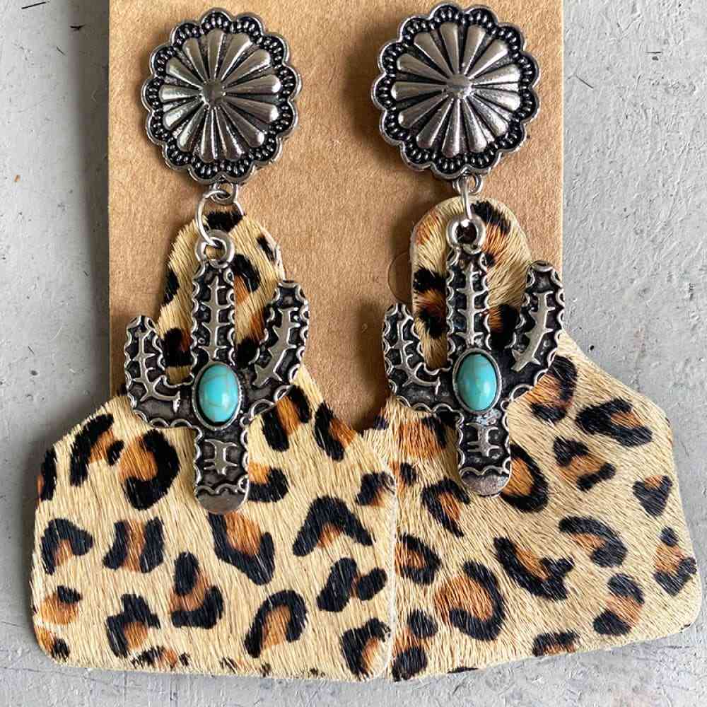 Turquoise Decor Cactus Alloy Earrings Style C One Size