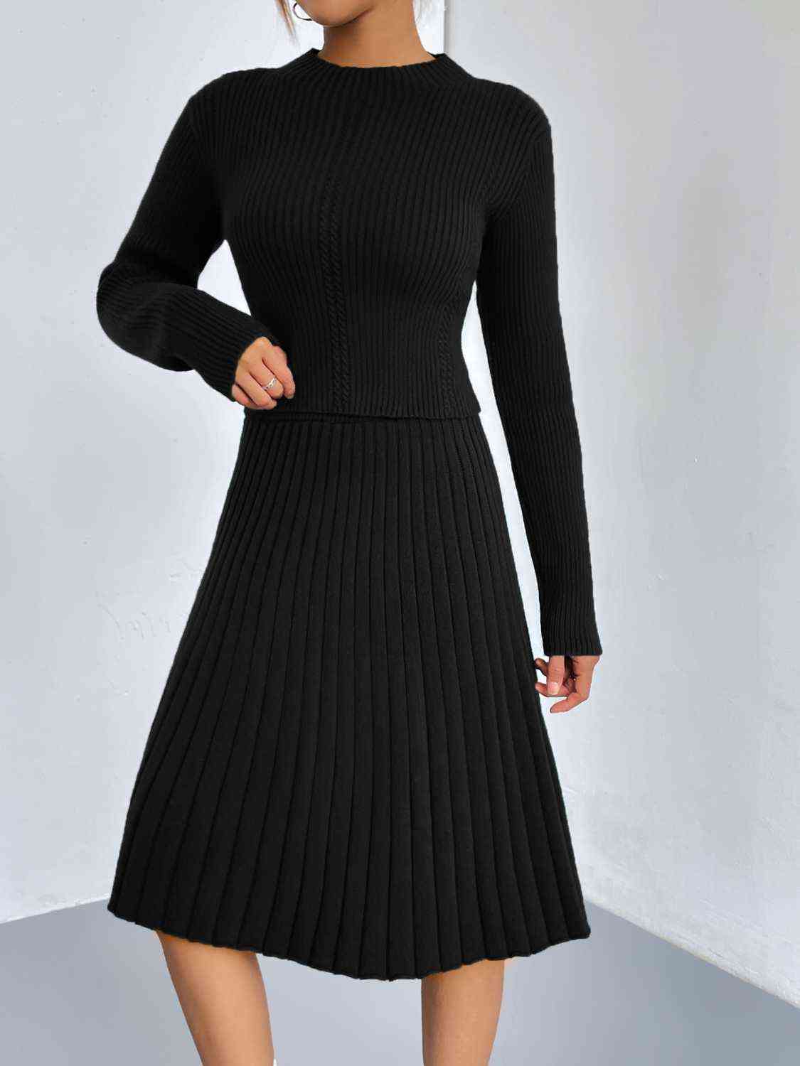 Rib-Knit Sweater and Skirt Set in 4 Color choices in Size S, M, L, or XL