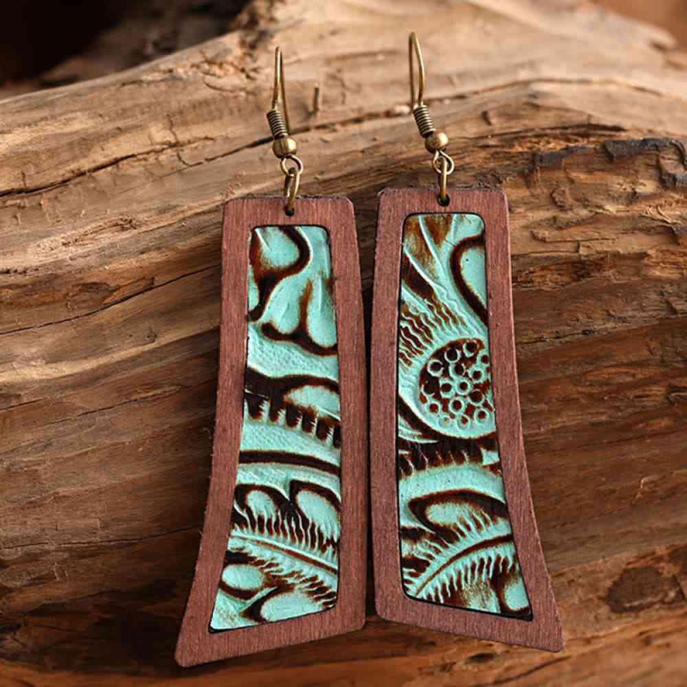 Geometrical Shape Wooden Dangle Earrings Style D One Size