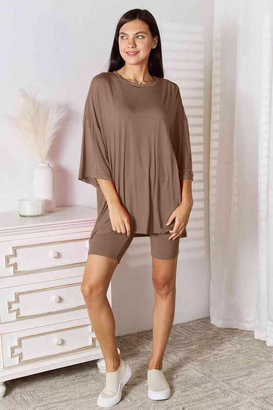 Basic Bae Full Size Soft Rayon Three-Quarter Sleeve Top and Shorts Set in 5 Color Choices in Size S, M, L, XL, 2XL, or 3XL