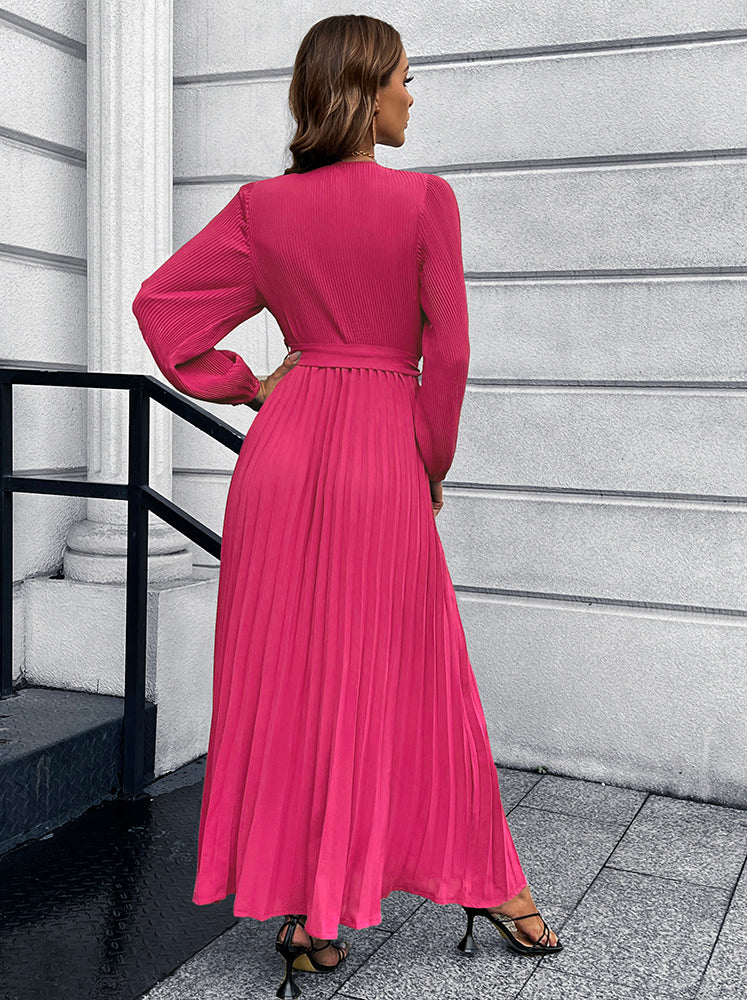 V Neck Pleated Maxi Dress in 5 Color Choices in Size S, M, L, XL, or 2XL