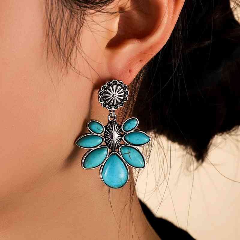 Faux Turquoise Flower Earrings