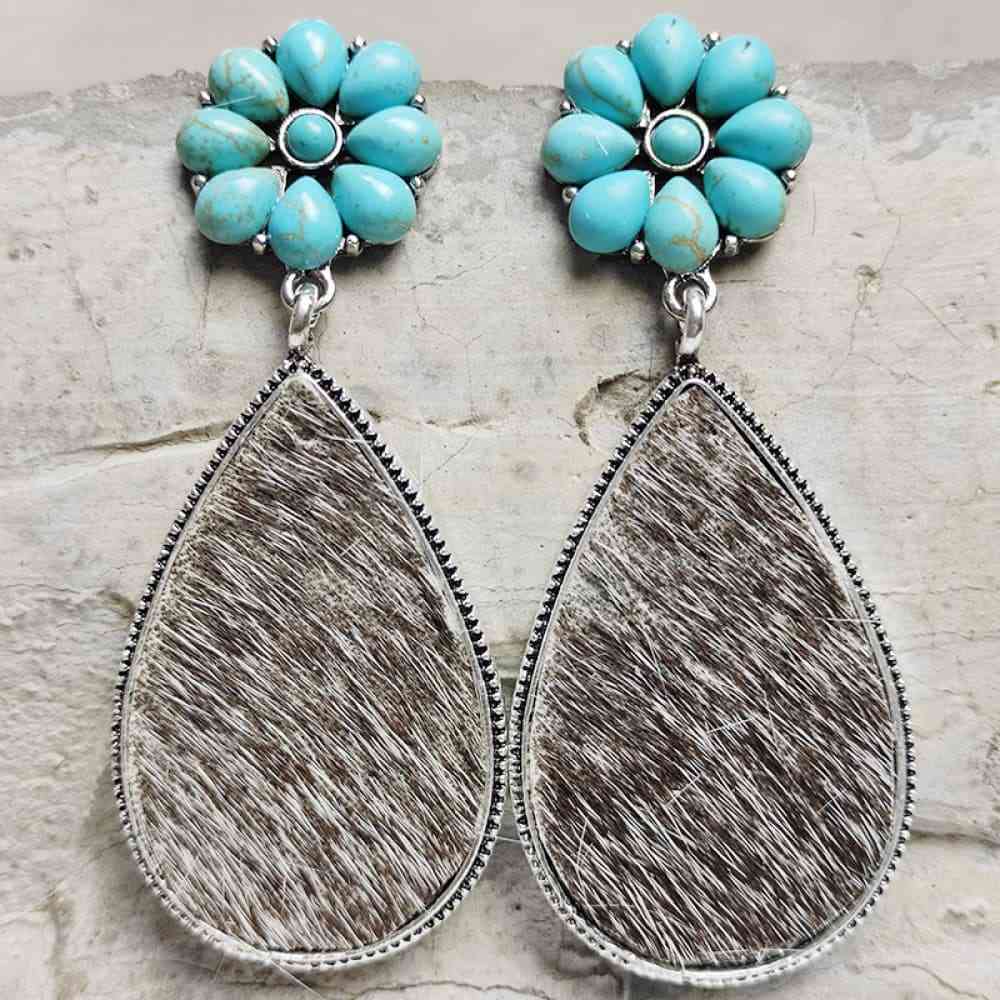 Turquoise Flower Teardrop Earrings Style G One Size