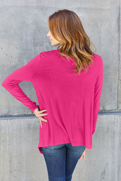 Basic Bae Full Size Open Front Long Sleeve Cover Up Hot Pink