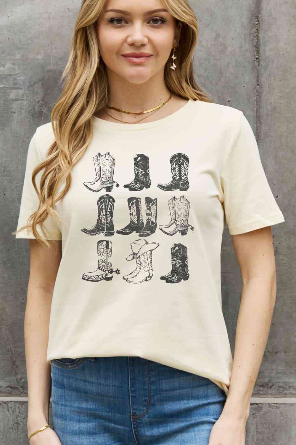 Simply Love Cowboy Boots Graphic Cotton Tee