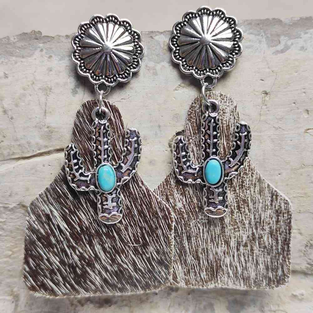 Turquoise Decor Cactus Alloy Earrings Style G One Size