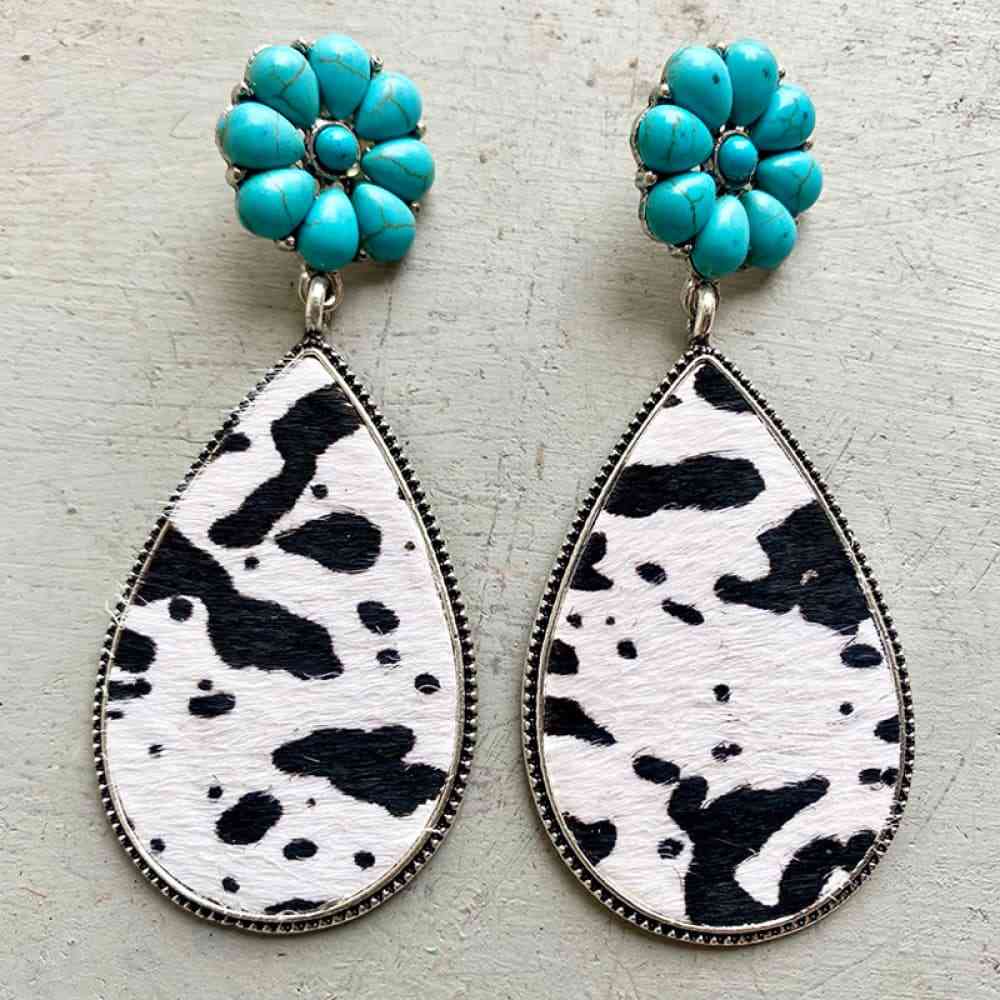 Turquoise Flower Teardrop Earrings Style C One Size