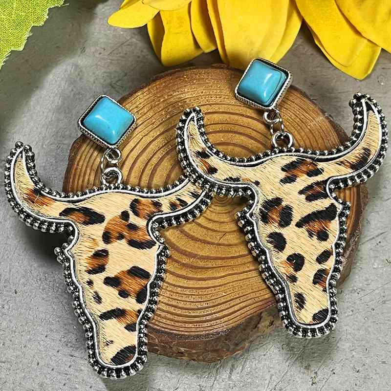 Bull Shape Turquoise Dangle Earrings Style B One Size