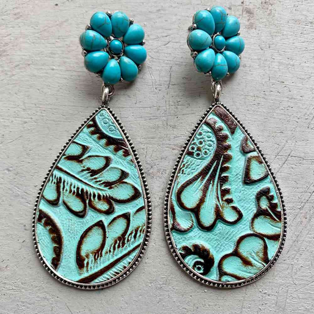 Turquoise Flower Teardrop Earrings Mint Blue One Size