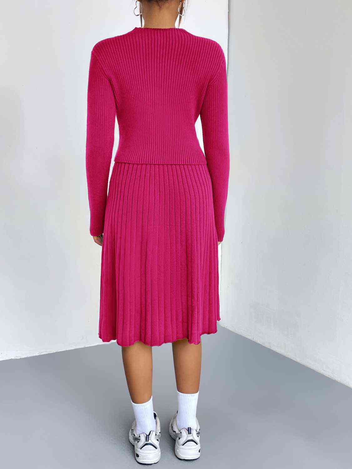 Rib-Knit Sweater and Skirt Set in 4 Color choices in Size S, M, L, or XL