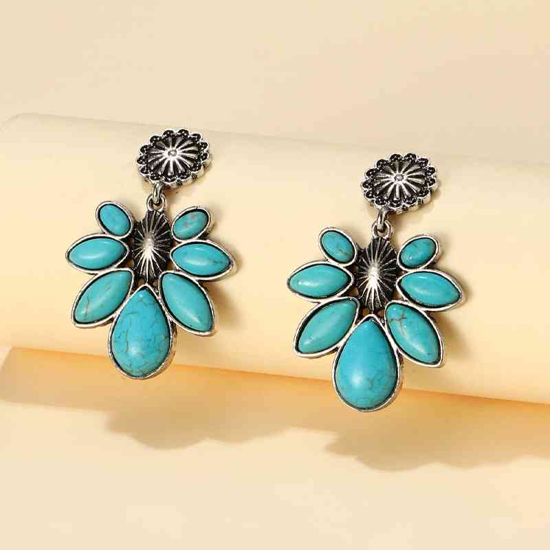 Faux Turquoise Flower Earrings