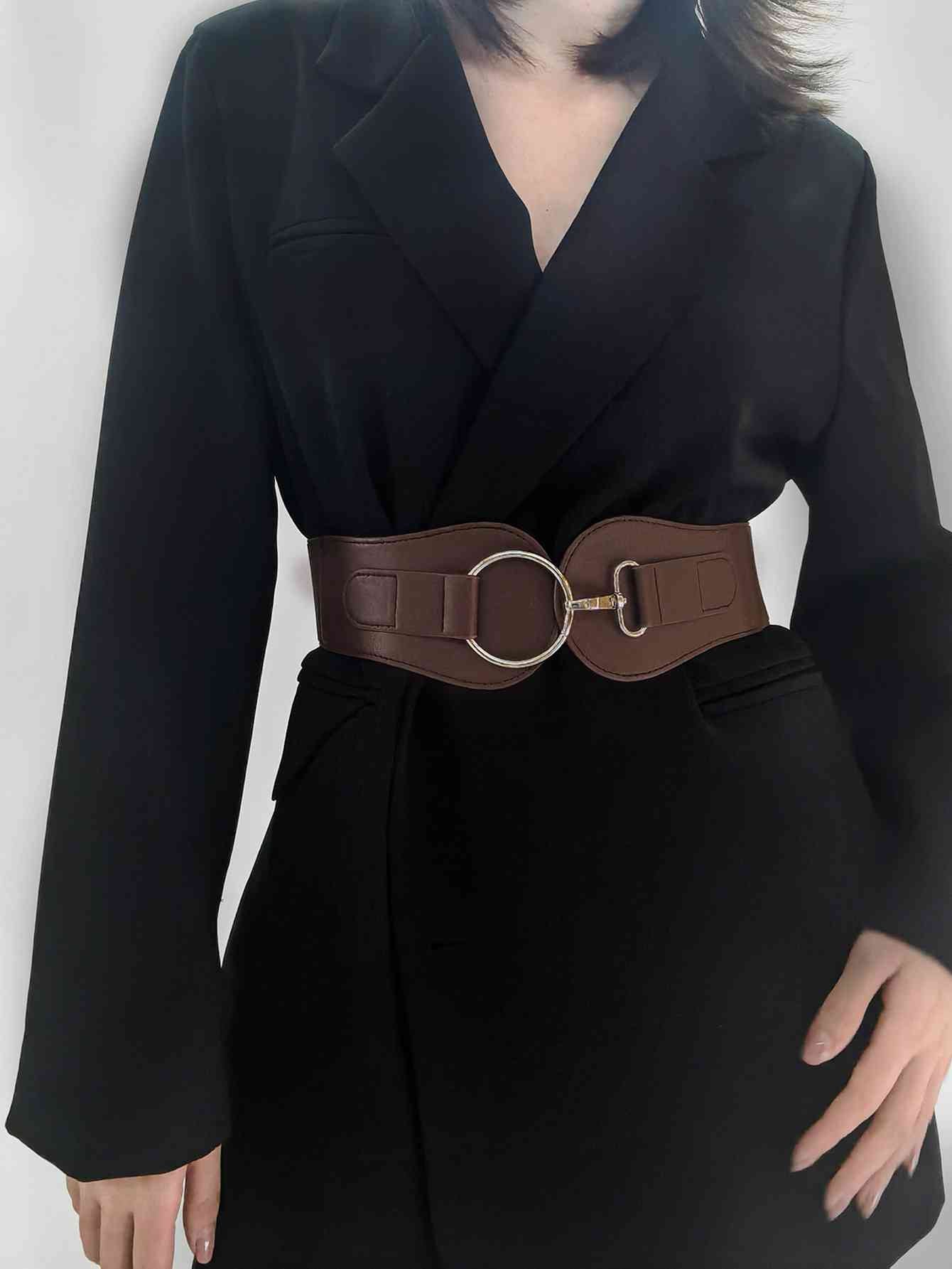 PU Elastic Wide Belt Chestnut One Size