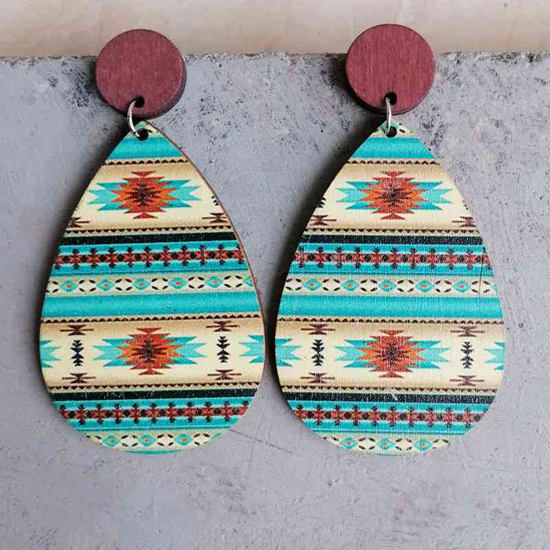 Geometric Wood Teardrop Earrings Style A One Size